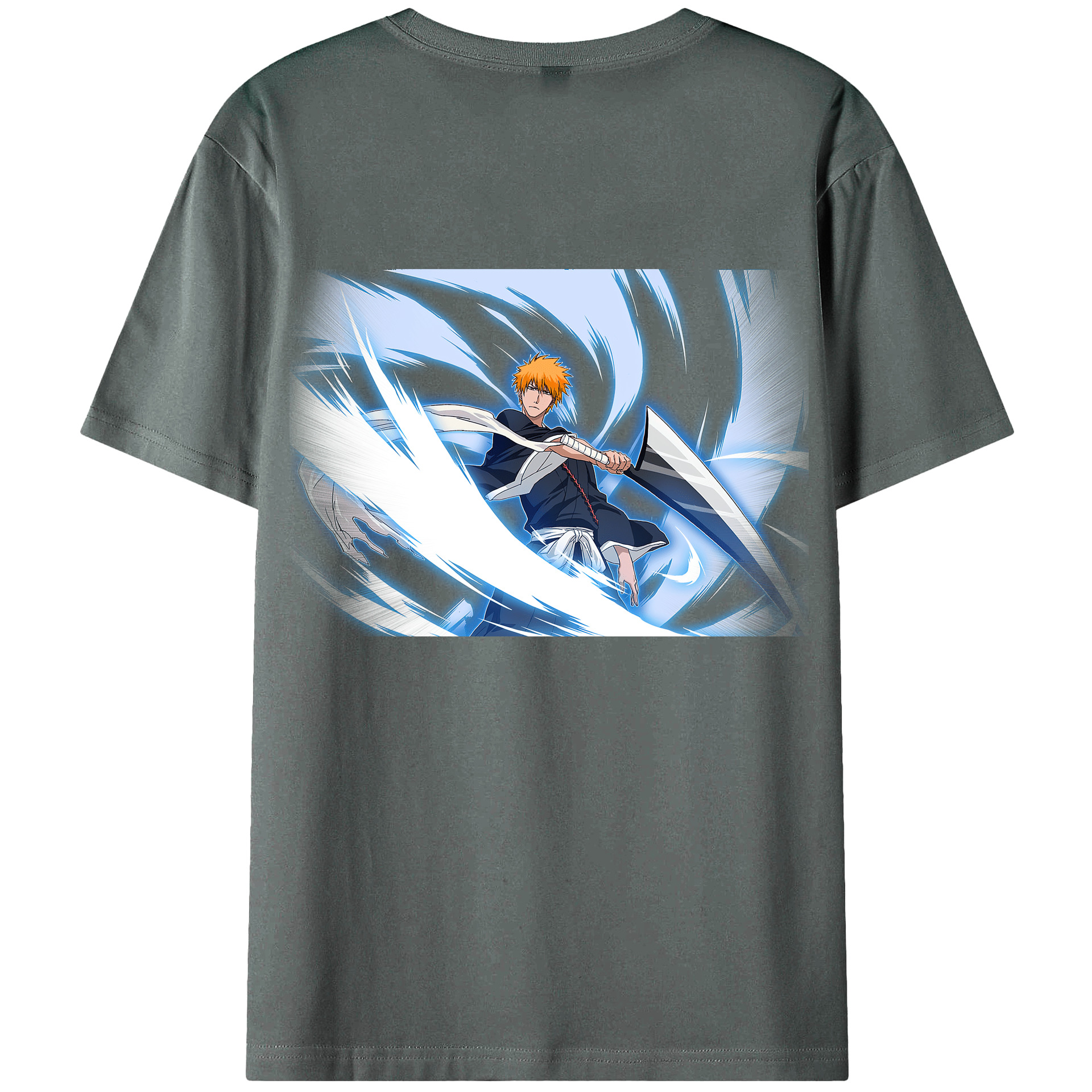 （画像用） ブリーチ 黒崎一護（くろさき いちご）BLEACH Kurosaki Ichigo 綿100％ メンズ半袖Tシャツ（バックプリント） 通気性